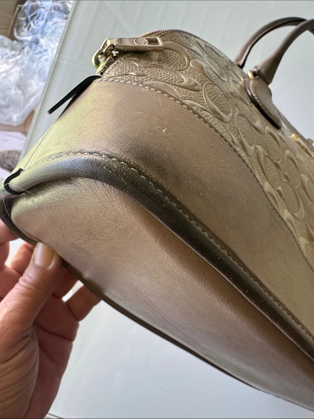 Coach Metallic Taupe Signature Dome Satchel